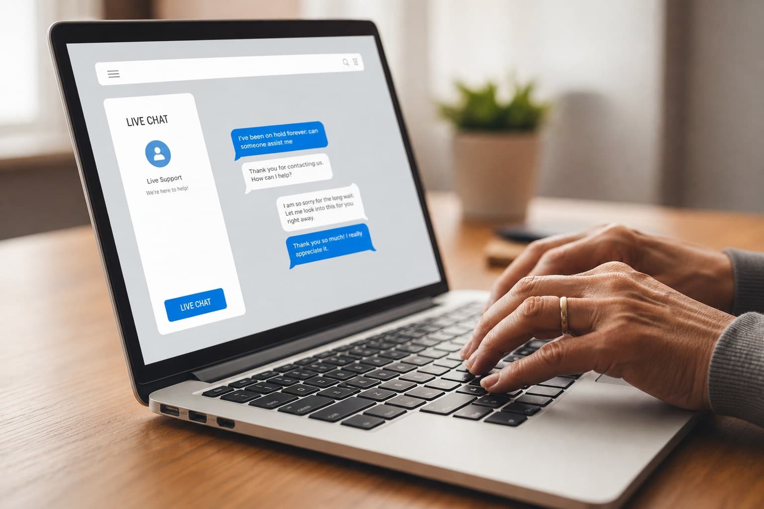 Hands typing an email on a laptop
