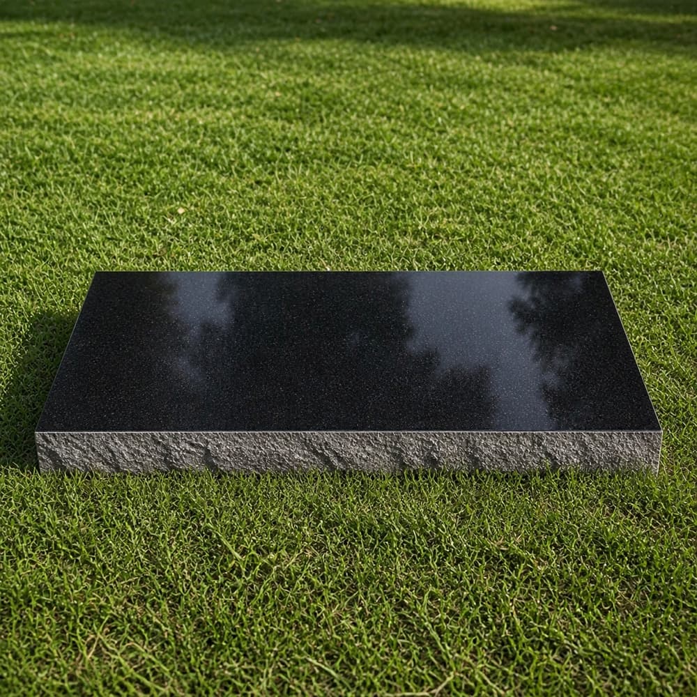 Small Companion Flat Headstone Photo Engraved Black Granite Grave Marker