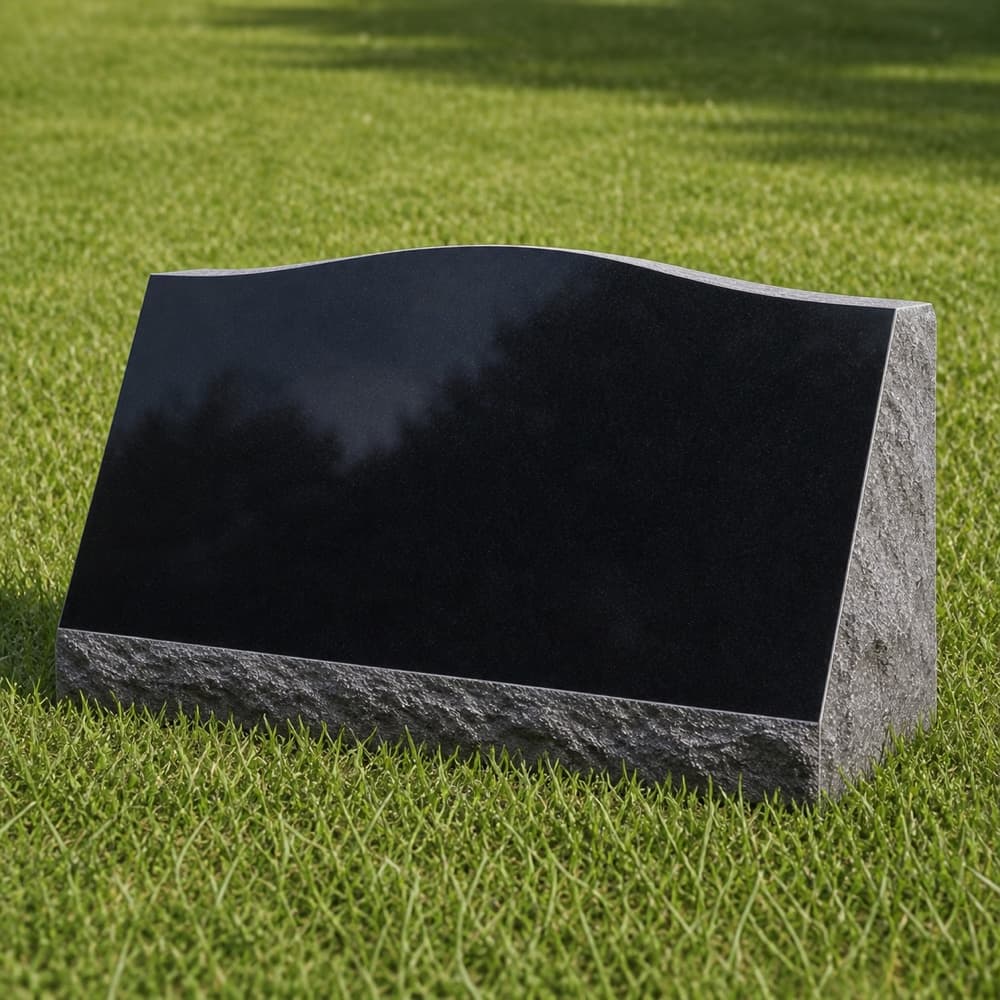 Large Single Slant Headstone Photo Engraved Black Granite Grave Marker