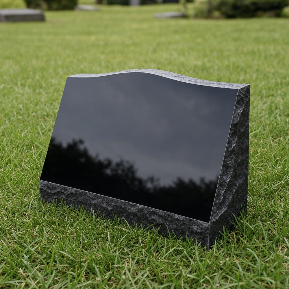 Standard Single Slant Headstone Photo Engraved Black Granite Grave Marker