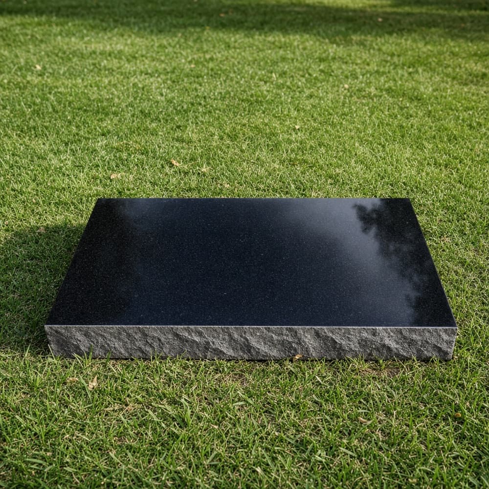 Large Single Flat Headstone Photo Engraved Black Granite Grave Marker