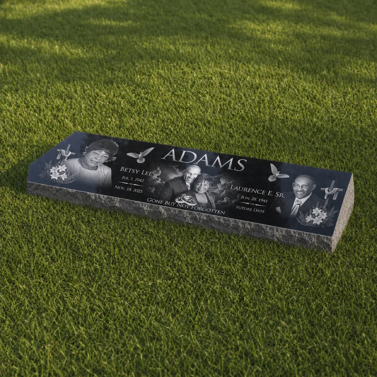 Large Companion Bevel Pillow Headstone Photo Engraved Black Granite Grave Marker variant