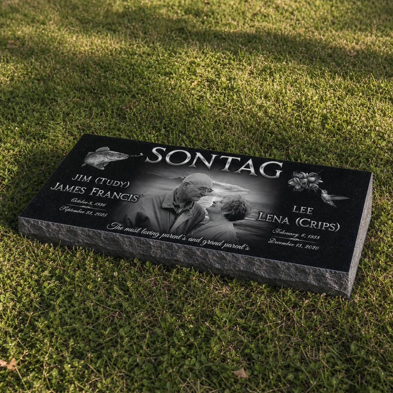 Standard Companion Bevel Pillow Headstone Photo Engraved Black Granite Grave Marker variant