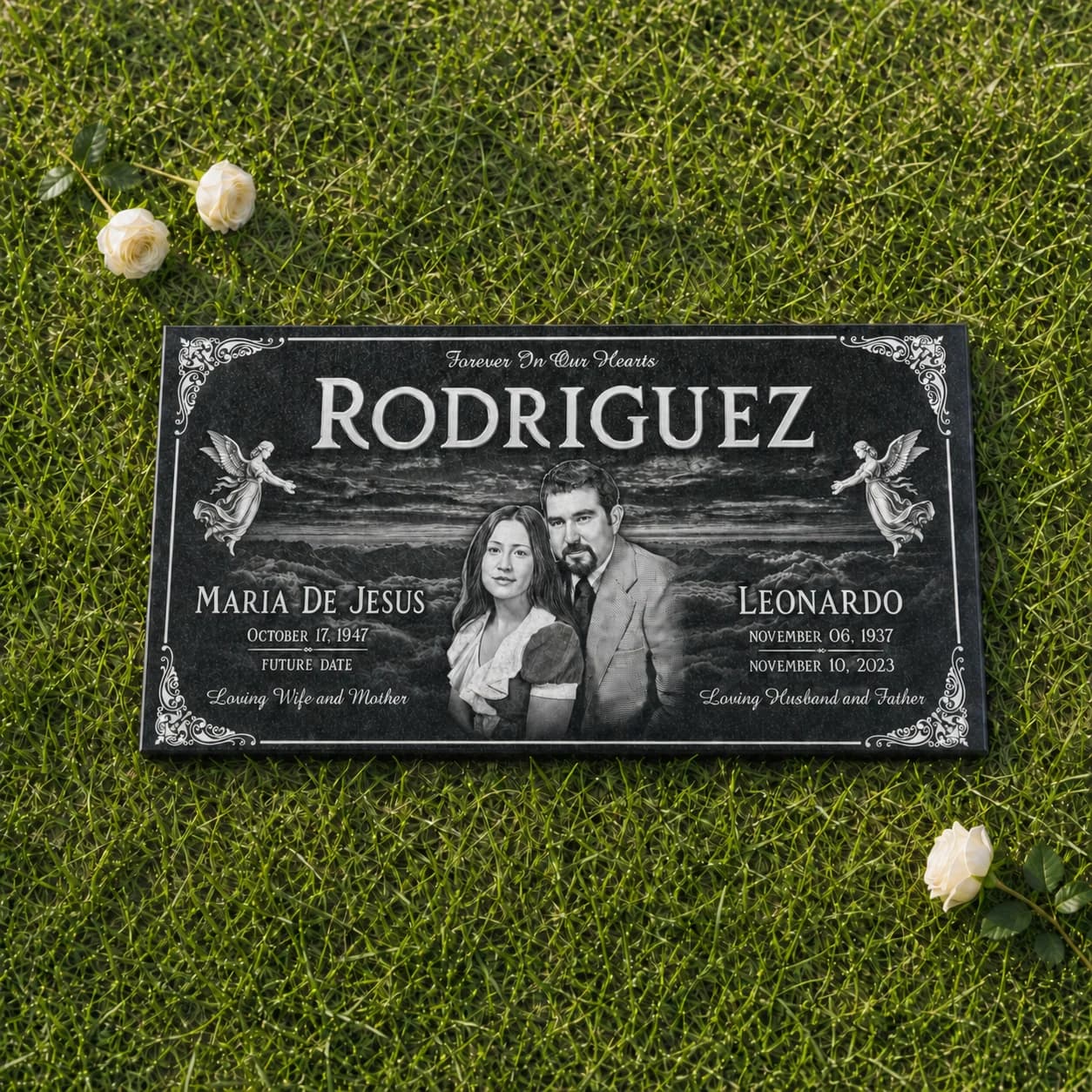 Small Companion Flat Headstone Photo Engraved Black Granite Grave Marker variant