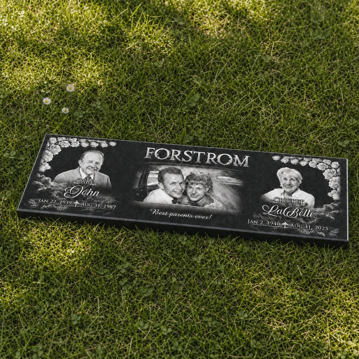 Standard Companion Flat Headstone Photo Engraved Black Granite Grave Marker variant