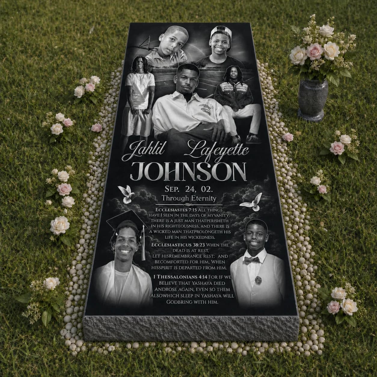 Full Grave Ledger Headstone Photo Engraved Black Granite