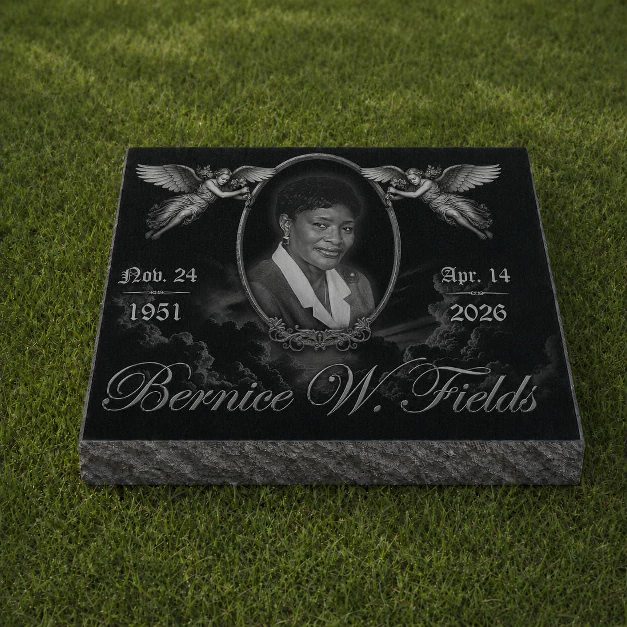 Half Grave Ledger Headstone Photo Engraved Black Granite