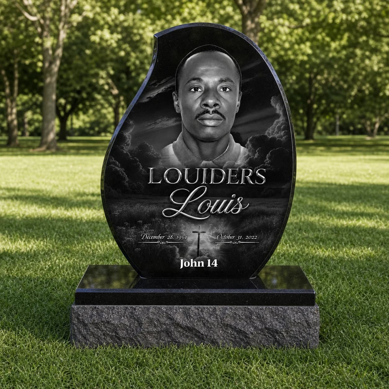 Teardrop Headstone Photo Engraved Black Granite Grave Monument