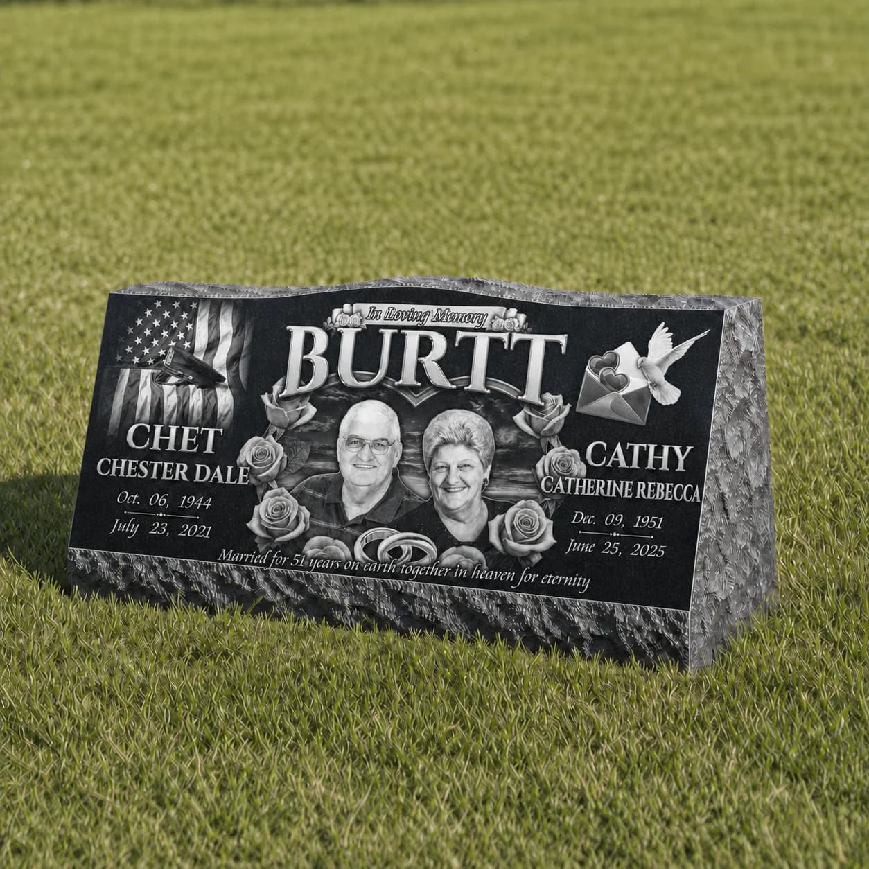Large Companion Slant Headstone Photo Engraved Black Granite Grave Marker variant
