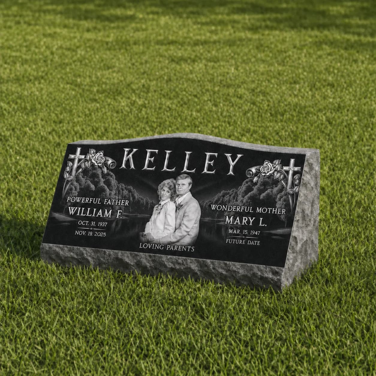 Standard Companion Slant Headstone Photo Engraved Black Granite Grave Marker variant
