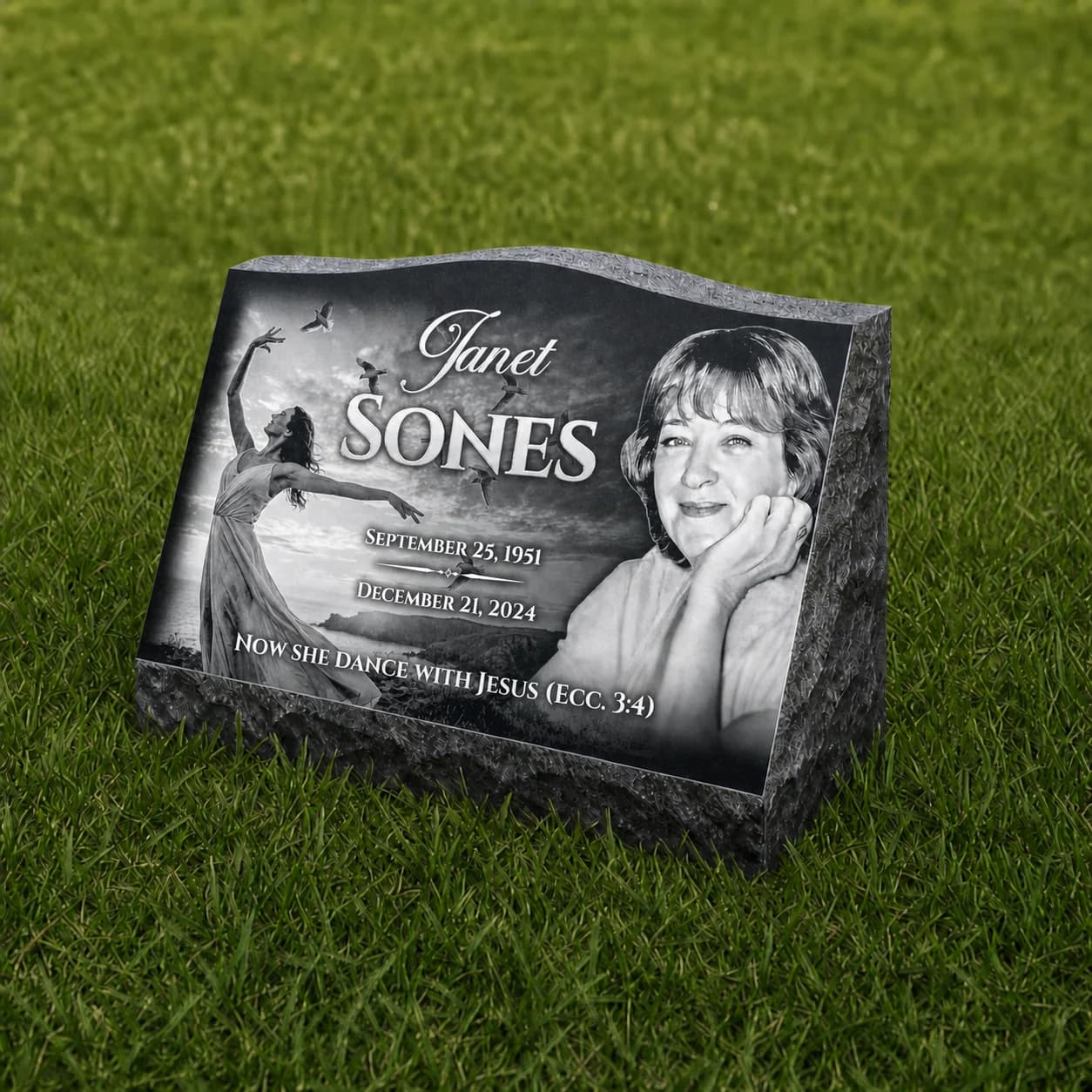 Standard Single Slant Headstone Photo Engraved Black Granite Grave Marker variant