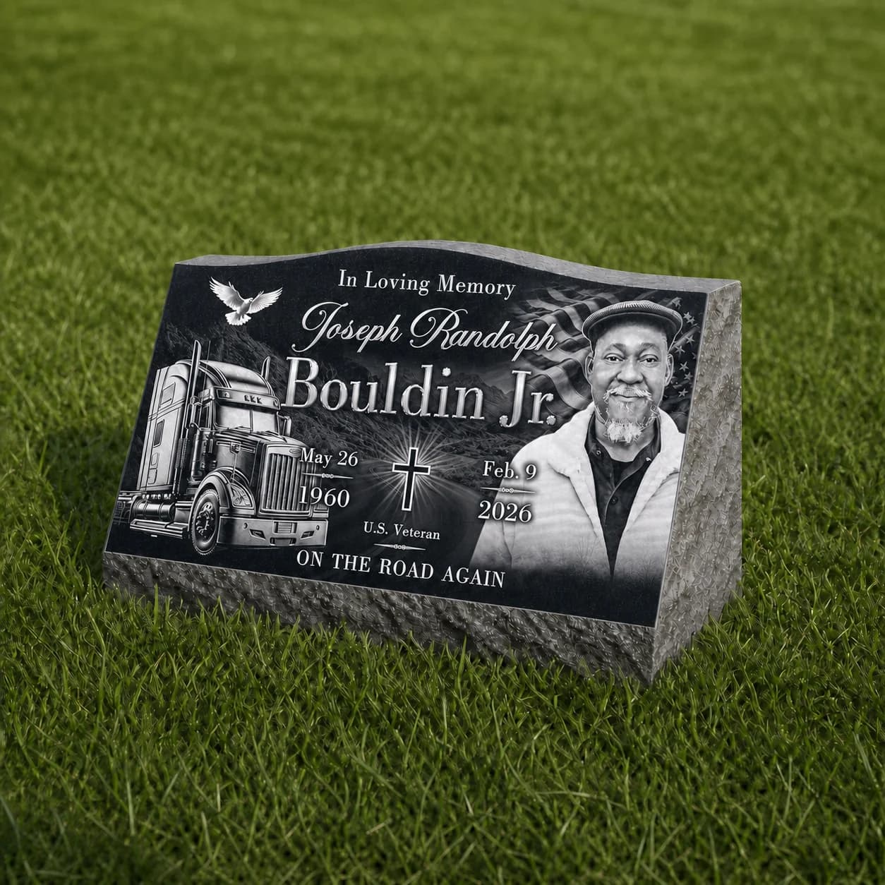 Large Single Slant Headstone Photo Engraved Black Granite Grave Marker variant