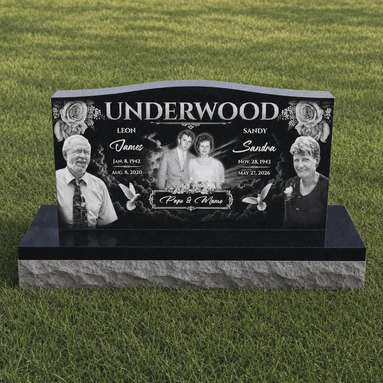 Large Companion Upright Headstone Photo Engraved Black Granite Grave Monument variant