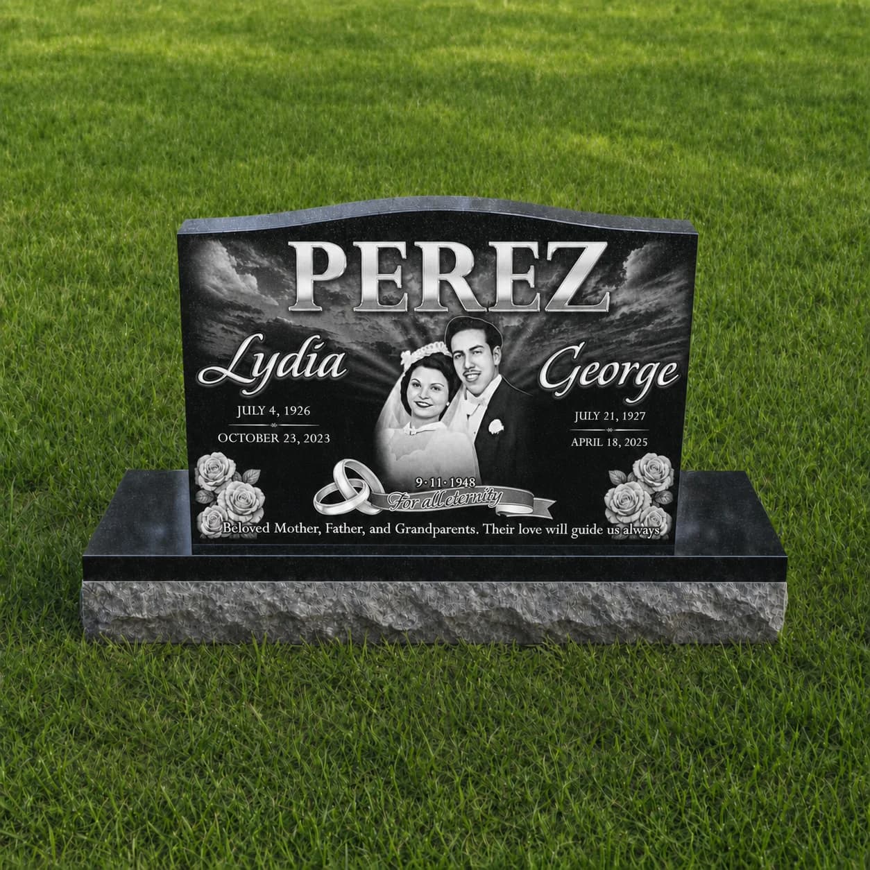 Standard Companion Upright Headstone Photo Engraved Black Granite Grave Monument variant