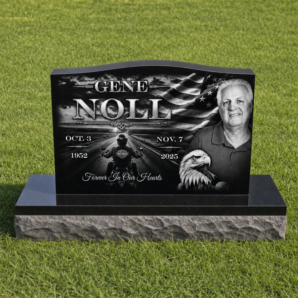 Large Single Upright Headstone Photo Engraved Black Granite Grave Monument variant