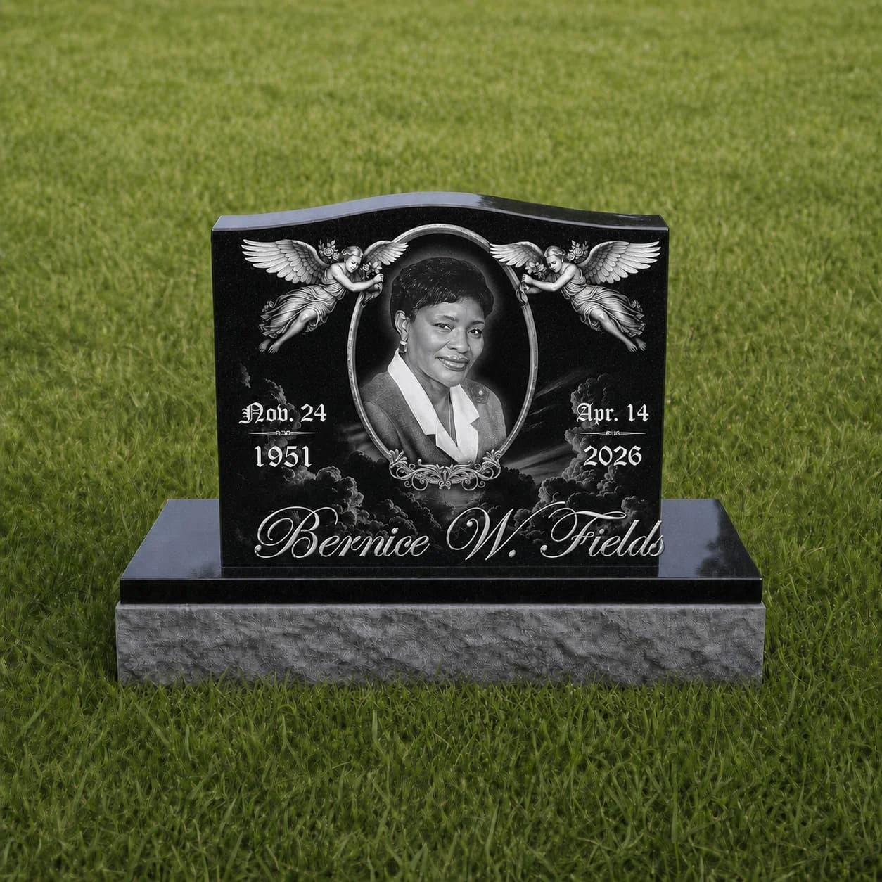 Standard Single Upright Headstone Photo Engraved Black Granite Grave Monument variant