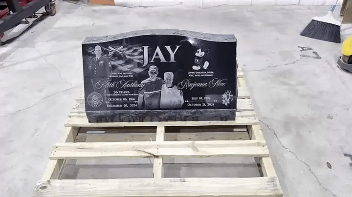 Flower Headstone Black Granite Slant Memorial Grave Marker