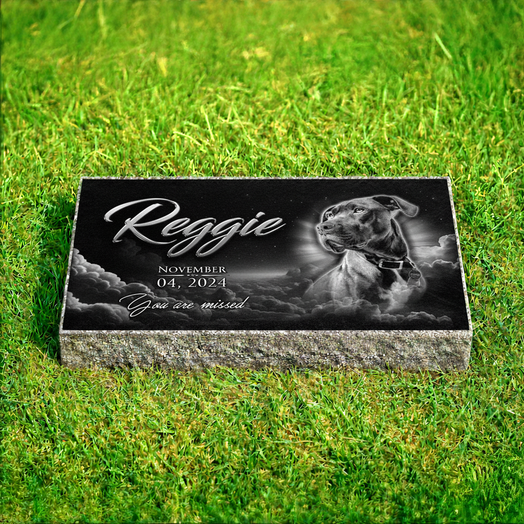 Dog Headstone Black Flat Granite Memorial Grave Marker