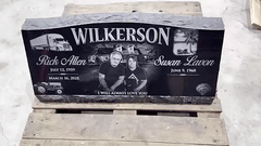 Flower Headstone Black Granite Slant Memorial Grave Marker