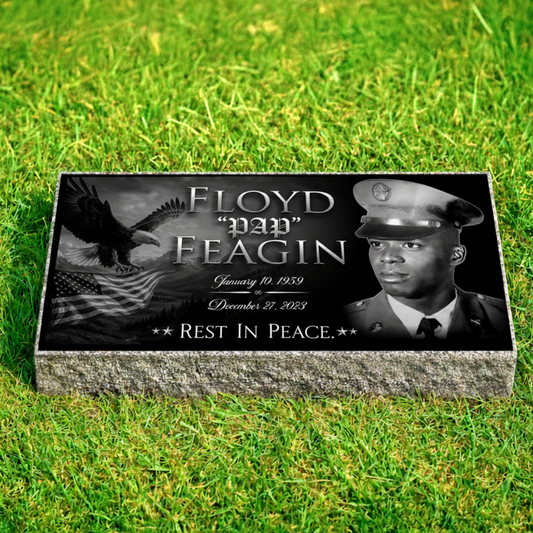 Army Headstone Black Granite Flat Memorial Grave Marker
