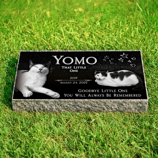 Cat Headstone Black Granite Flat Memorial Grave Marker
