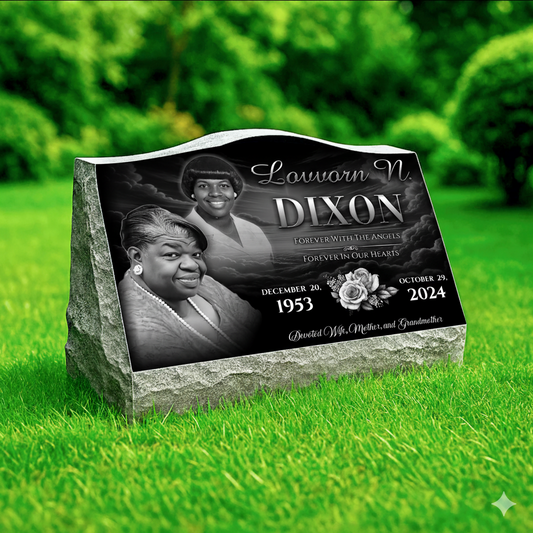 Flower Headstone Black Granite Slant Memorial Grave Marker