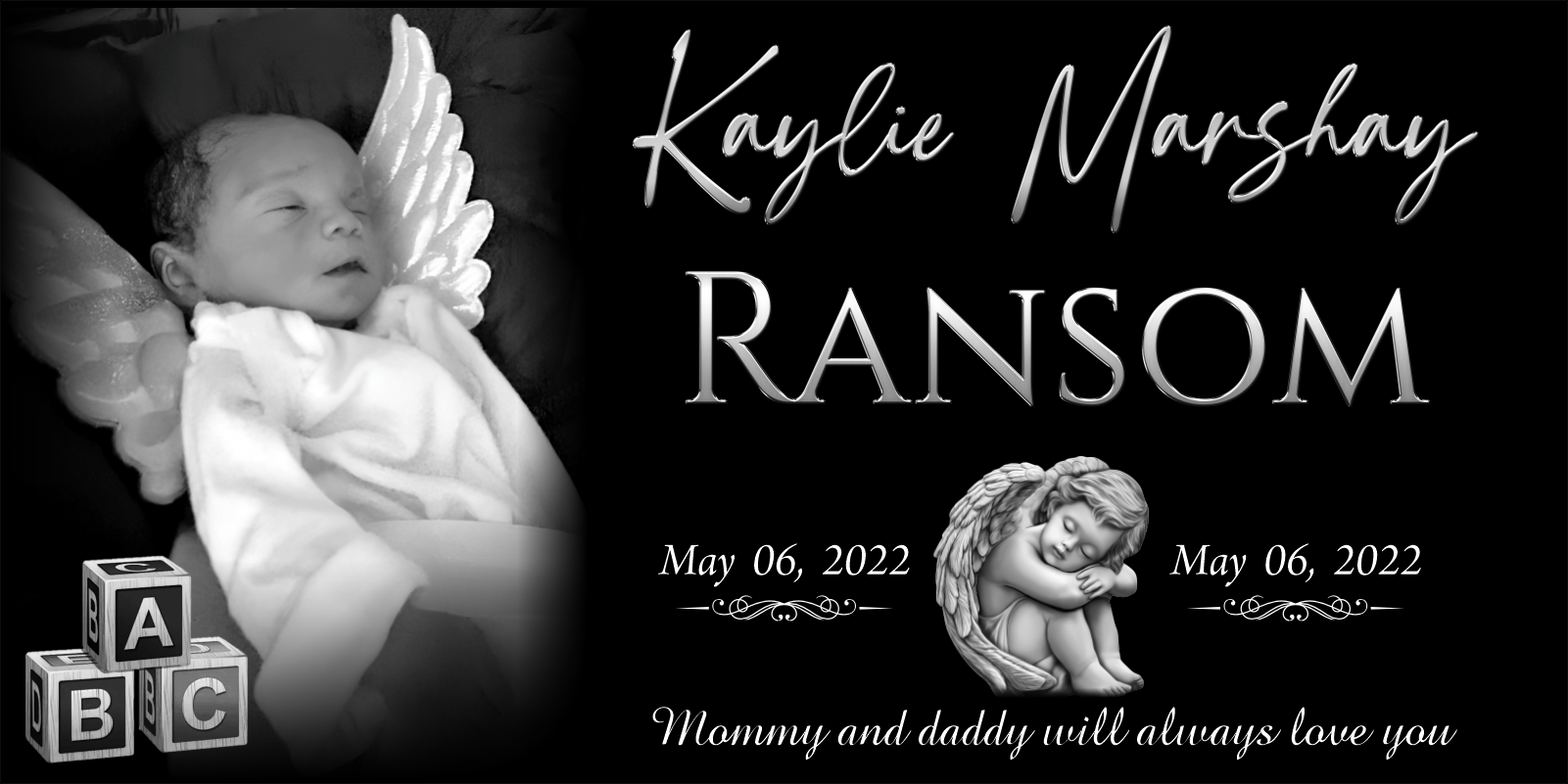Infant Headstone Black Granite Flat Memorial Grave Marker