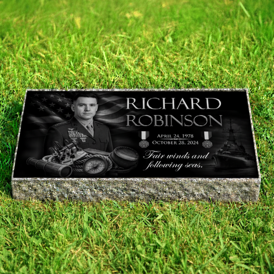 Military Headstone Black Granite Flat Memorial Grave Marker
