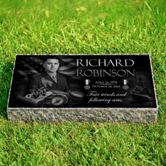 Military Headstone Black Granite Flat Memorial Grave Marker