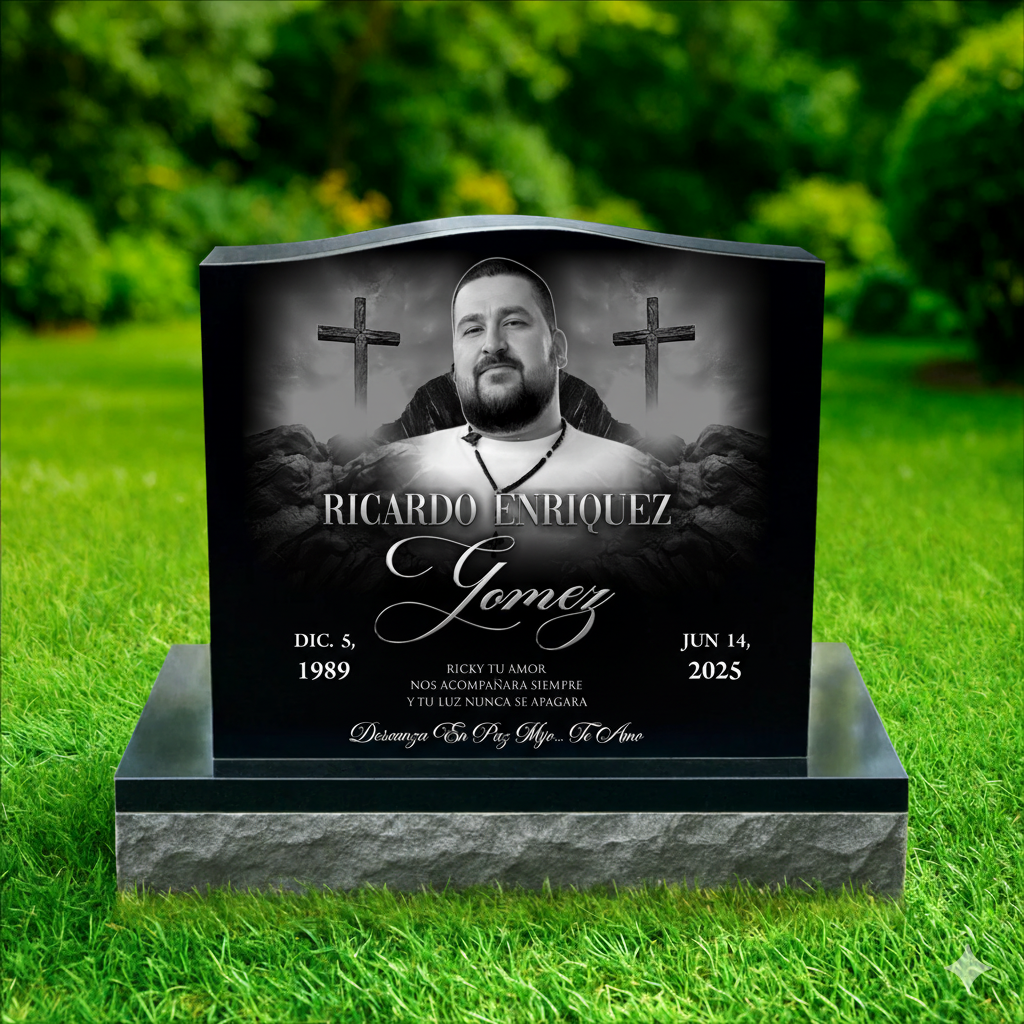 Cross Headstone Black Granite Upright Grave Monument